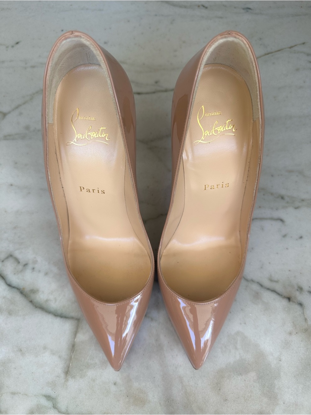 Christian Louboutin Pigalle Follies 100 Nude Patent Red Bottom Heels - Picture 5 of 11